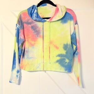 Lush Tie Dye Cropped Hoodie Small Pastel Rainbow Festival Y2K Lounge Top